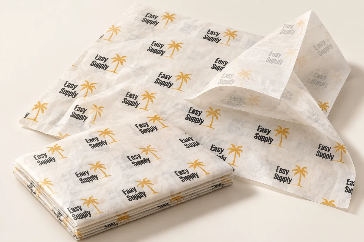 Illustrative Easy Supply printed tissue sheets showing folds and translucency