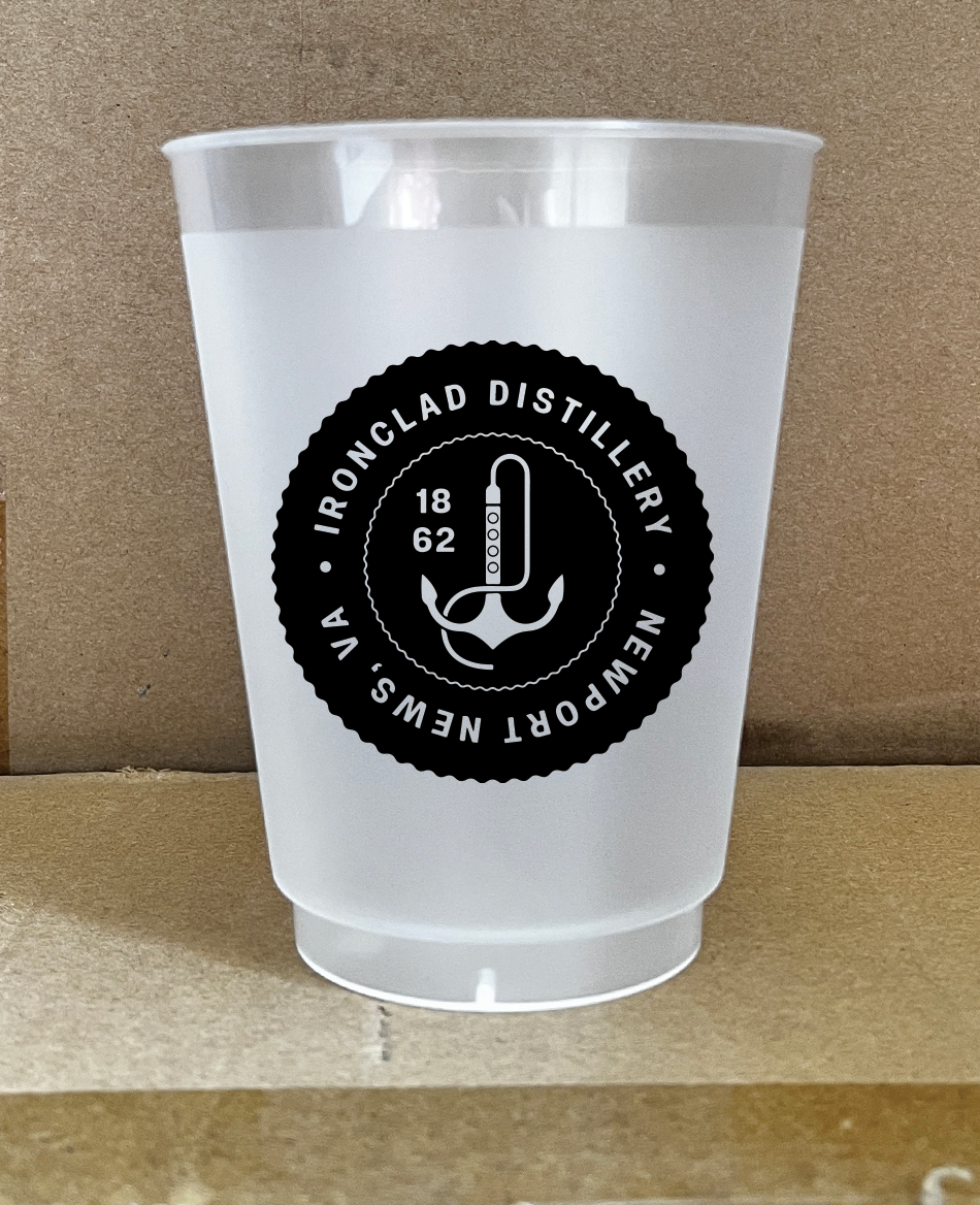 Custom branded cup for Ironclad Distillery